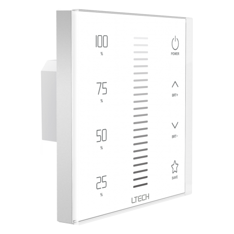 RF2.4GHz CCT dimming Touch Panel, PWM Power output, 12/24Vdc,192W 4A×2CH, Single/Multi Zone Support. E1S  LTECH Touch Panel